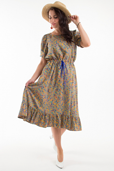 Платье Бьянка (цветочки, олива) ХИТ П1300-11