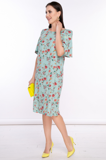 Платье "Кармен" (олива, цветы) П2421
