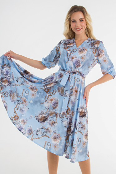 Платье "Флорида" (цветы на голубом) П1479-7