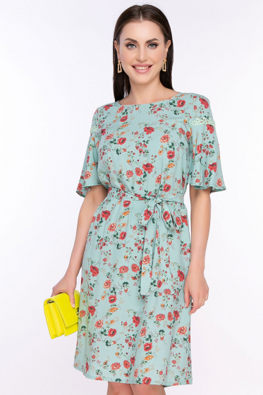 Платье "Кармен" (олива, цветы) П2421